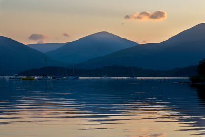 Scenic view of lake against sky during sunset