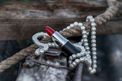 Close-up of ropes on table