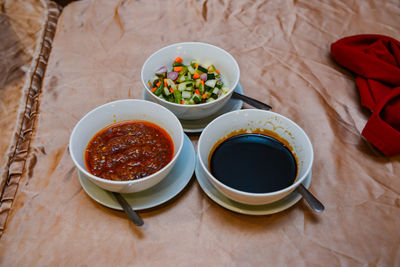 High angle view of food on table