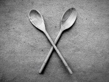 High angle view of two wooden spoons