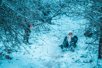 Full length of man on snow covered land