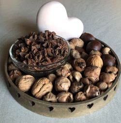 High angle view of chocolate in bowl on table