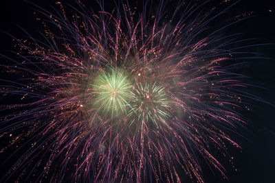 Low angle view of firework display at night