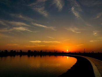 Scenic view of lake against sky during sunset