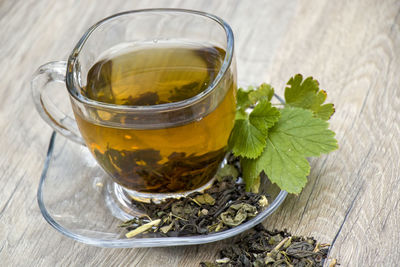 Close-up of tea in glass