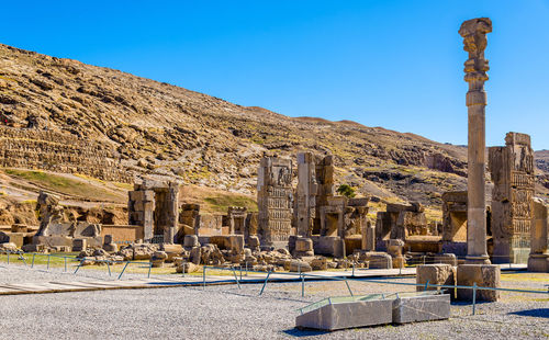 Ruins of temple against clear sky