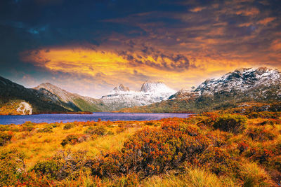 Scenic view of lake during sunset