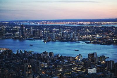 High angle view of city at waterfront