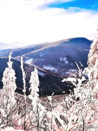 Scenic view of snowcapped mountains against sky