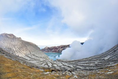 Panoramic view of volcanic landscape against sky