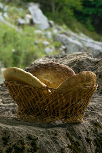 Close-up of rock in basket