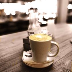 Close-up of coffee served on table