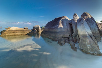 Panoramic view of rocks in water against sky