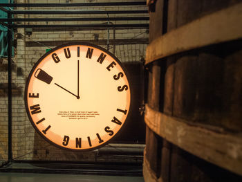 Close-up of clock on wall