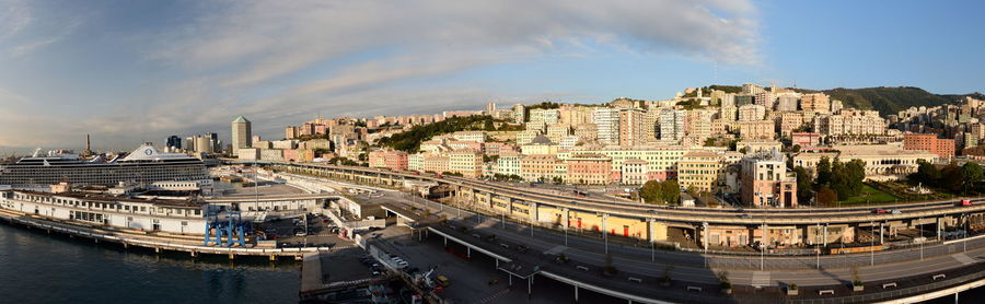 High angle view of river amidst buildings in city