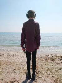 Rear view of man standing on beach