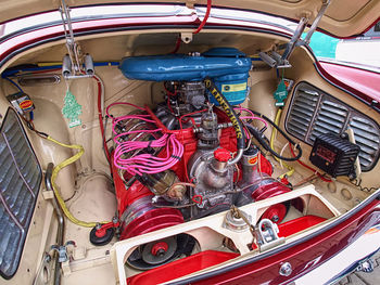 High angle view of red boats