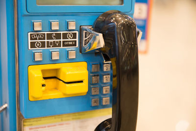 Close-up of telephone booth