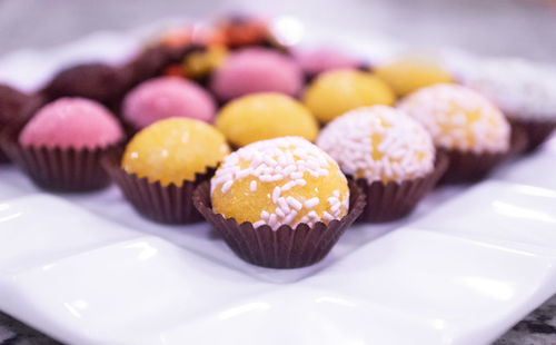 Close-up of cupcakes on plate