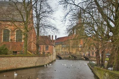 River in town against sky