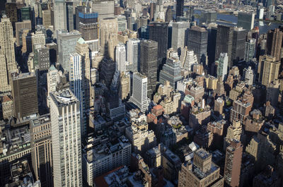 High angle view of city buildings