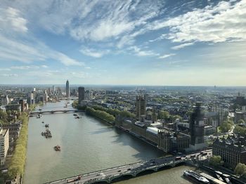 High angle view of river amidst buildings in city