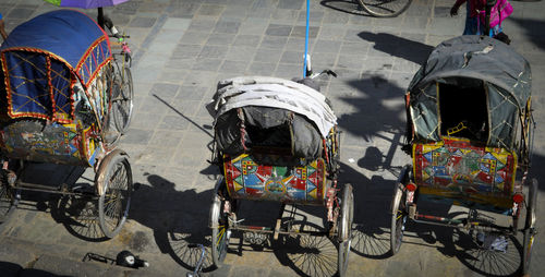 Bicycles parked on street in city