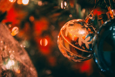 Close-up of illuminated christmas tree