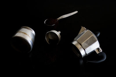 High angle view of water on table against black background