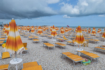 The colored beach of fano before a thunderstorm