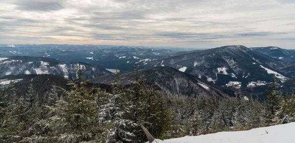 Scenic view of snowcapped mountains against sky