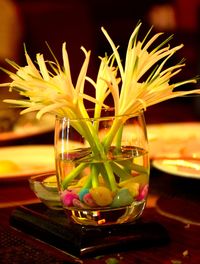 Close-up of beer in glass on table