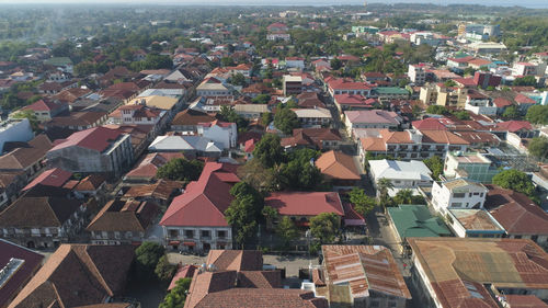 High angle view of buildings in town