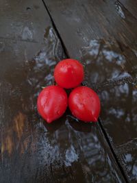 High angle view of cherries in water