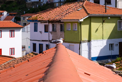 High angle view of houses in town