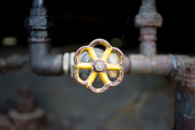 Close-up of yellow valve