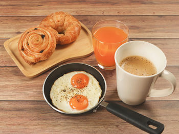 High angle view of breakfast on table