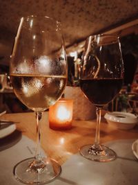 Close-up of wine glass on table