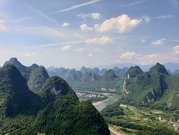 Panoramic view of landscape and mountains against sky