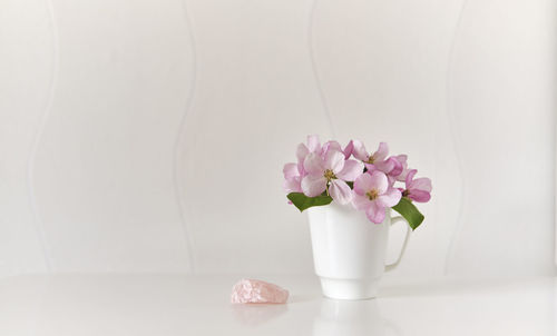 Close-up of pink roses in vase on table