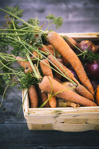 Close-up of vegetables in basket on table