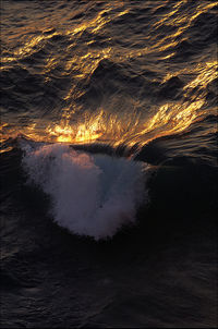 Aerial view of sea at sunset