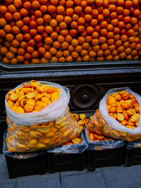 High angle view of fruits for sale at market stall