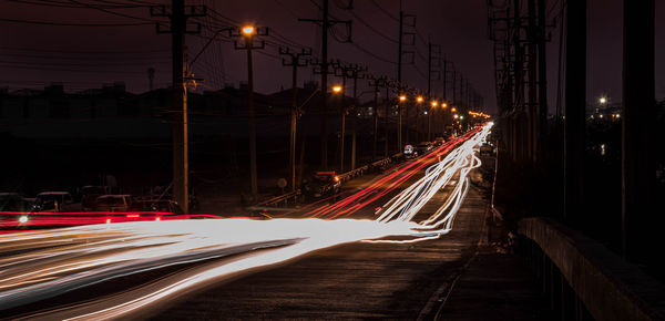 Light trails on road at night