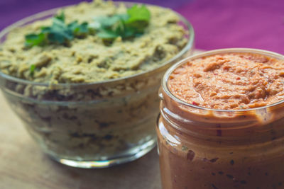 High angle view of drink in jar on table