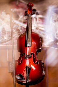 Close-up of violin for sale in store