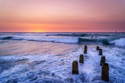 Scenic view of sea at sunset