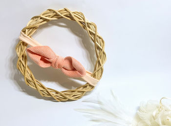 Close-up of heart shape on wicker basket