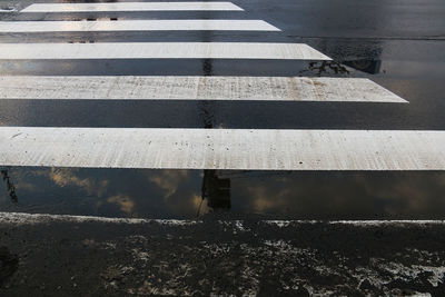 High angle view of zebra crossing on road