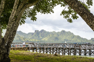 Bridge over river against sky